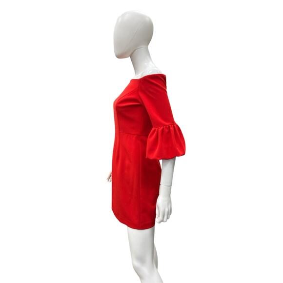 Milly Dress Women’s Size S Mini Off Shoulder Ruffle Sleeve Back Zipper Red - Picture 2 of 4